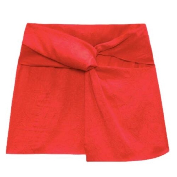 Zara Knotted Satin Skirt in Coral (XS) - Picture 2 of 9
